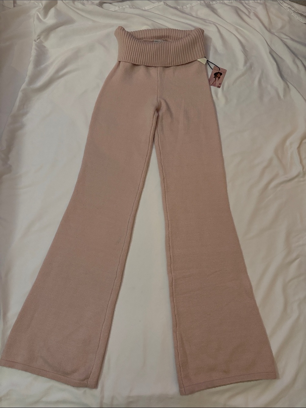 Sincerely Jules Blush Pink Fold-Over Waist Flare Knit Pants